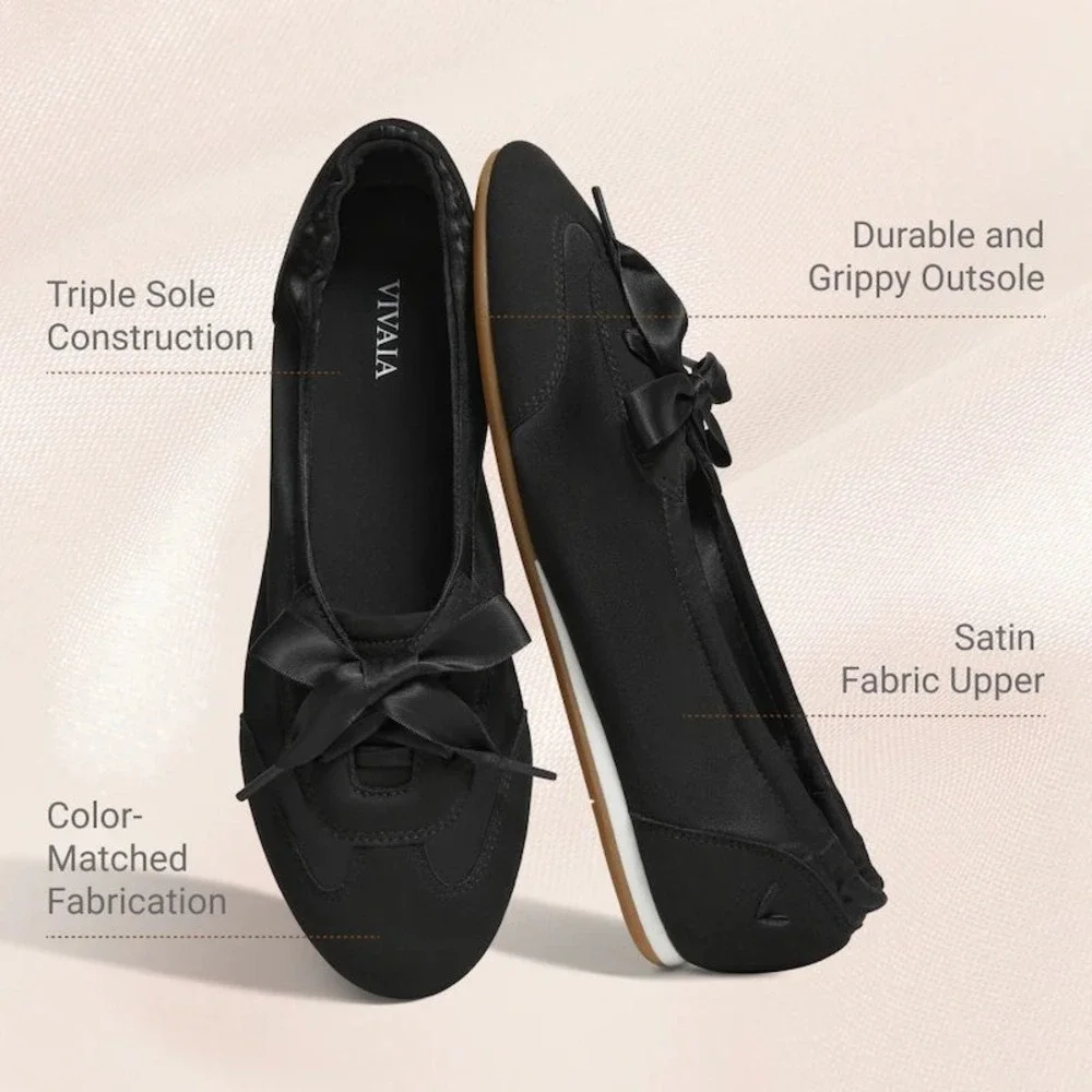 VIVAIA Yanka Black Satin Round Toe Ribbon Lace Sneakerina EU 37 US 6.5 NEW